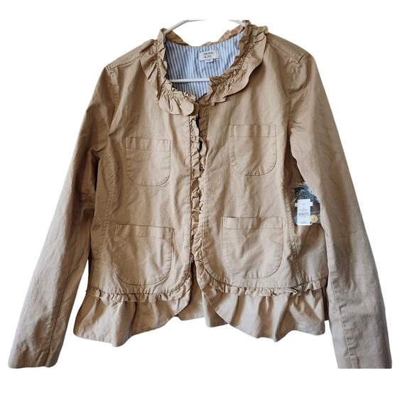 NEW Crown & Ivy Sz 12 Khaki Ruffle Jacket Suit Montauk Weekender II Tan - Picture 1 of 8
